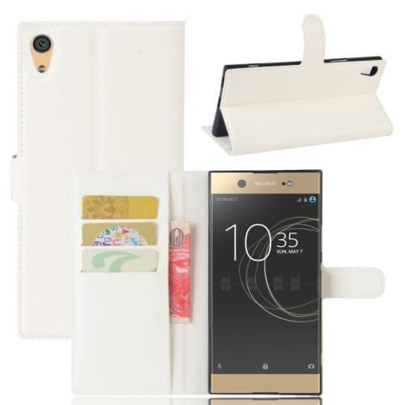 Szemcsés PU bőr tok Sony Xperia XA1 Ultra készülékhez - fehér