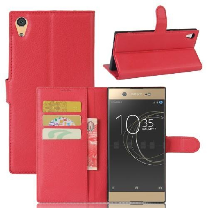 Szemcsés PU bőr tok Sony Xperia XA1 Ultra készülékhez - piros
