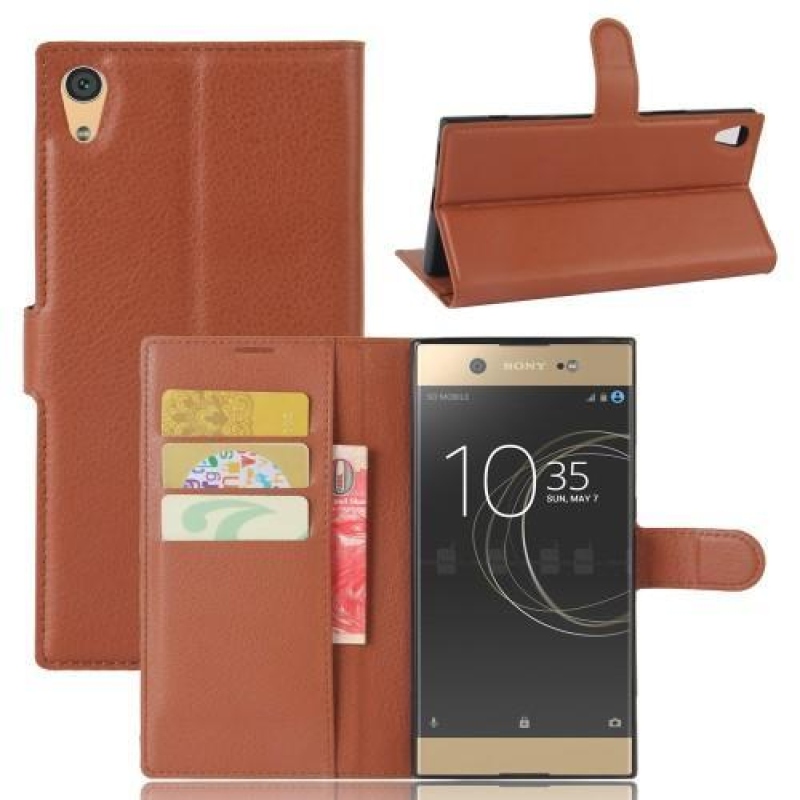 Szemcsés PU bőr tok Sony Xperia XA1 Ultra készülékhez - barna