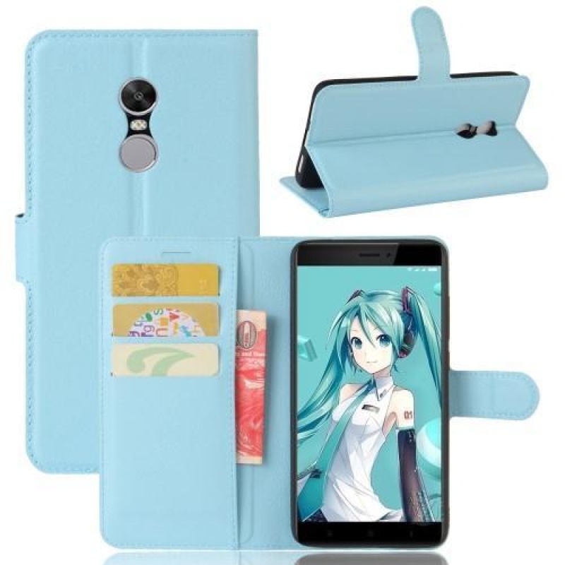 Szemcsés PU bőr tok Xiaomi Redmi Note 4X - világoskék színben
