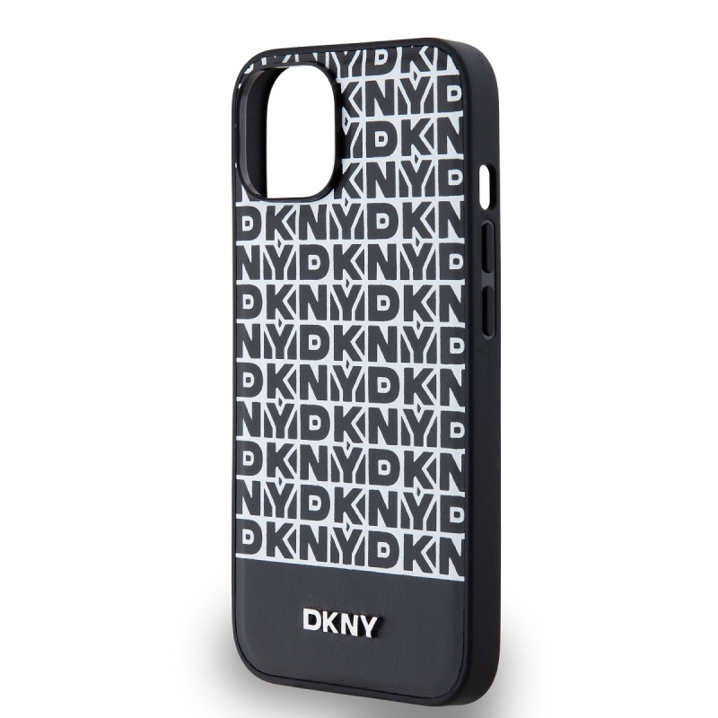 DKNY PU bőr ismétlődő mintás alsó csíkos MagSafe hátlap iPhone 14 Fekete