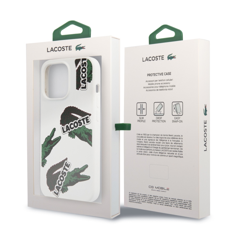 Lacoste Liquid szilikon Allover mintás borító iPhone 13 Pro Max fehér színű készülékhez