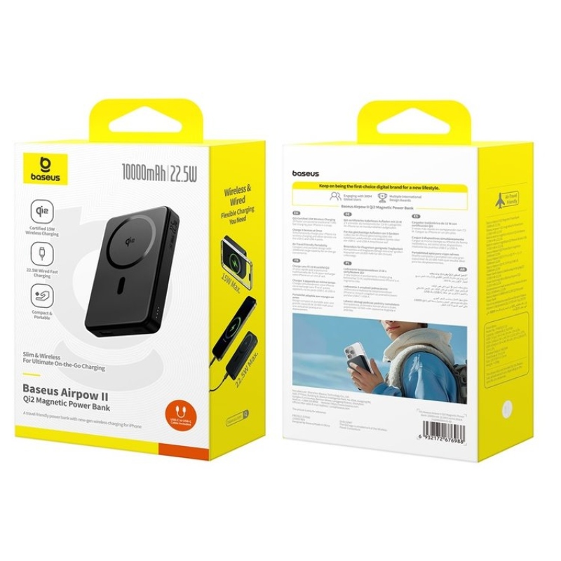Baseus Airpow 2 22.5W Qi2 mágneses Powerbank 10000mAh Cosmic Black