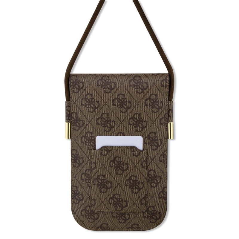 Guess PU 4G fém logó Script telefon táska barna