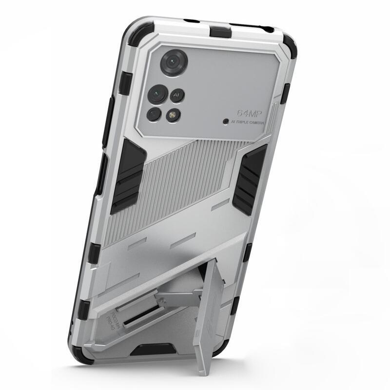 Guard tartós hibrid védőburkolat csuklós állvánnyal Xiaomi Poco M4 Pro 4G-hez - fehér