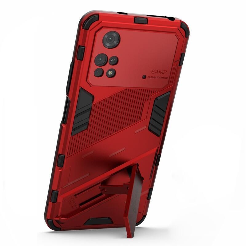 Guard tartós hibrid védőburkolat csuklós állvánnyal Xiaomi Poco M4 Pro 4G-hez - piros