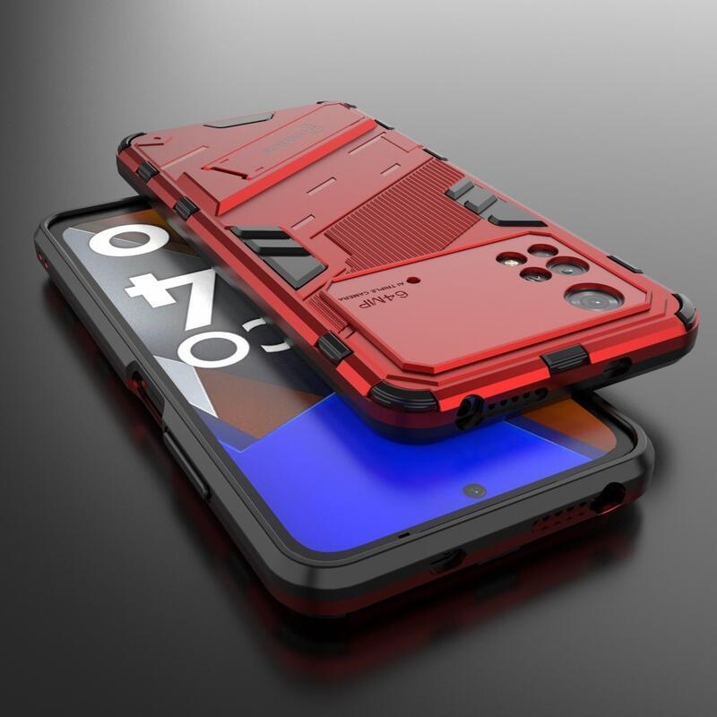 Guard tartós hibrid védőburkolat csuklós állvánnyal Xiaomi Poco M4 Pro 4G-hez - piros
