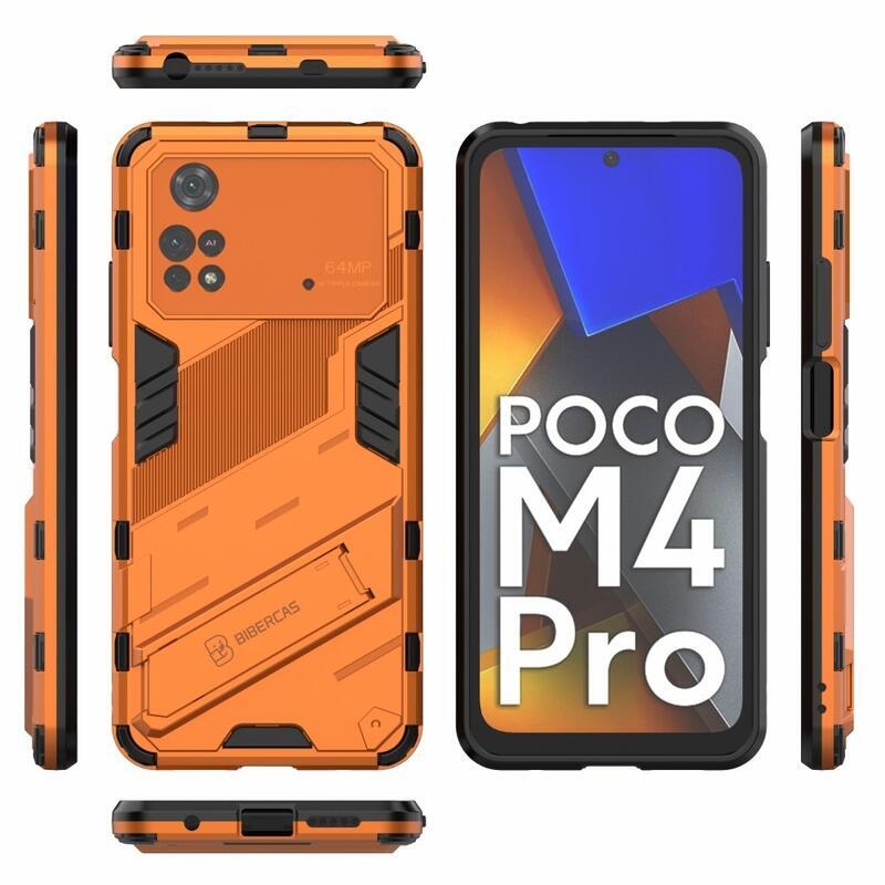 Guard tartós hibrid védőburkolat csuklós állvánnyal Xiaomi Poco M4 Pro 4G - narancssárga