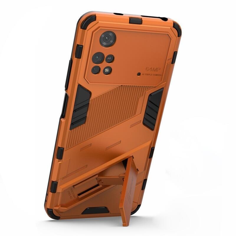Guard tartós hibrid védőburkolat csuklós állvánnyal Xiaomi Poco M4 Pro 4G - narancssárga