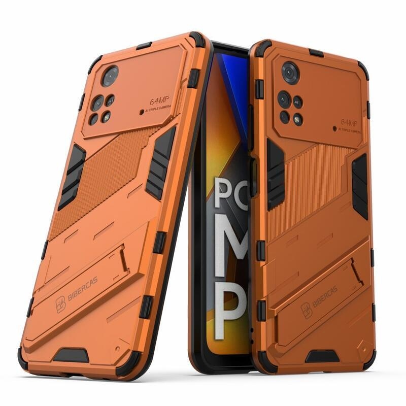 Guard tartós hibrid védőburkolat csuklós állvánnyal Xiaomi Poco M4 Pro 4G - narancssárga