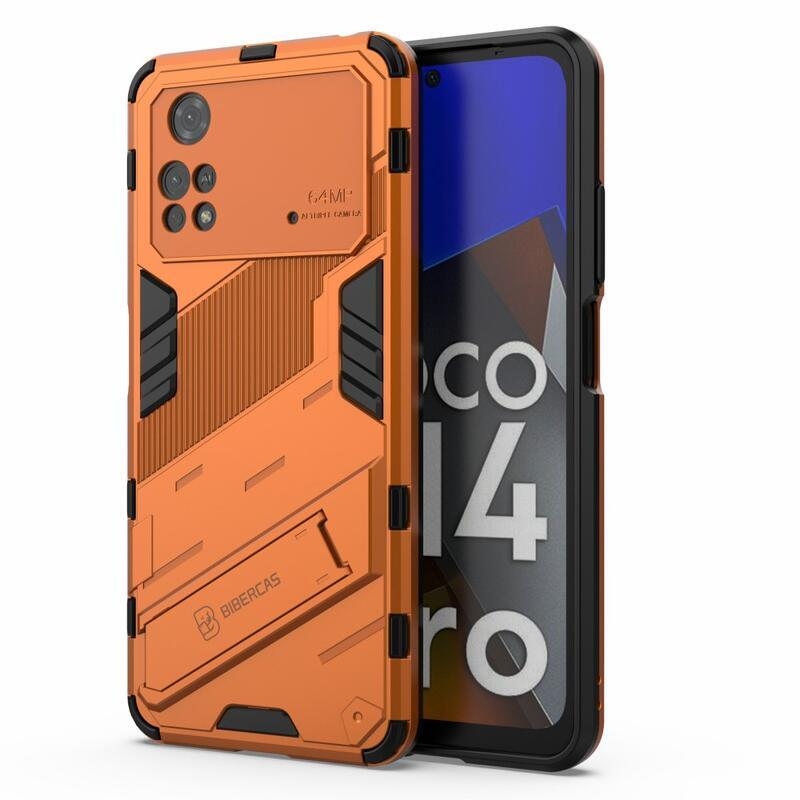 Guard tartós hibrid védőburkolat csuklós állvánnyal Xiaomi Poco M4 Pro 4G - narancssárga