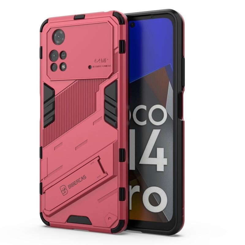 Tartós hibrid védőburkolat csuklós állvánnyal a Xiaomi Poco M4 Pro 4G számára - rózsaszínű