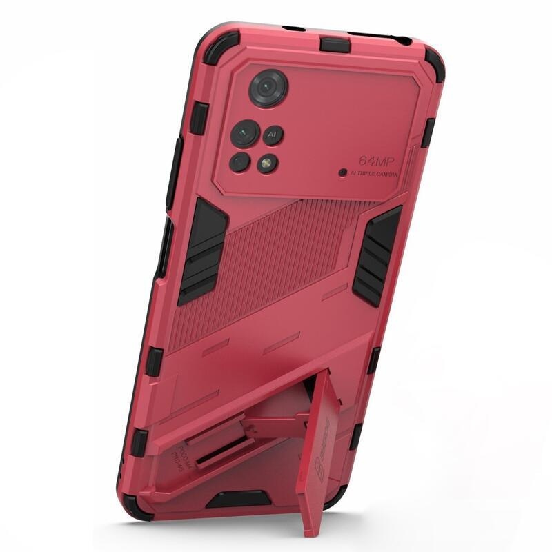Tartós hibrid védőburkolat csuklós állvánnyal a Xiaomi Poco M4 Pro 4G számára - rózsaszínű