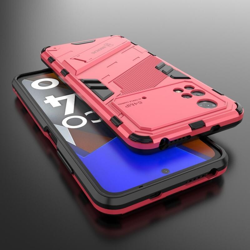 Tartós hibrid védőburkolat csuklós állvánnyal a Xiaomi Poco M4 Pro 4G számára - rózsaszínű