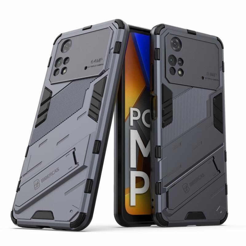 Guard tartós hibrid védőburkolat csuklós állvánnyal a Xiaomi Poco M4 Pro 4G-hez - szürke
