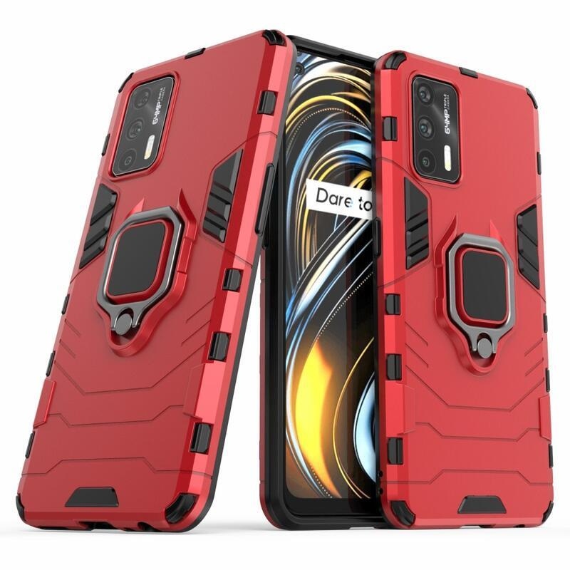 Guardy hibrid tartós borító ujjbeggyel a Realme GT 5G készülékhez - piros