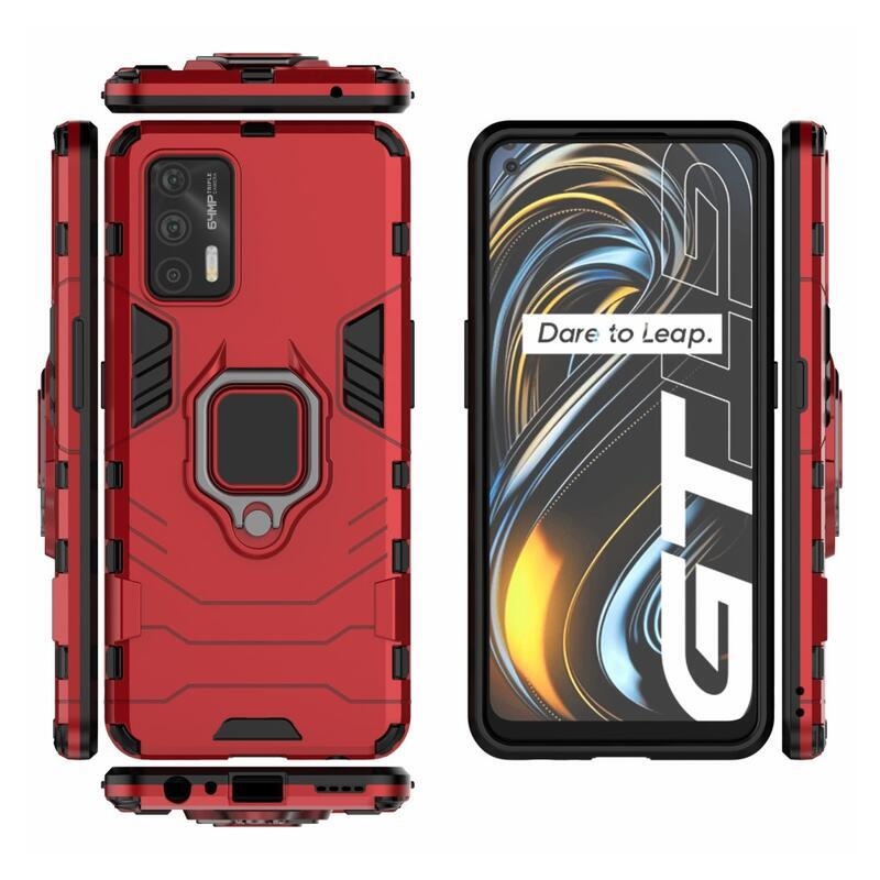 Guardy hibrid tartós borító ujjbeggyel a Realme GT 5G készülékhez - piros