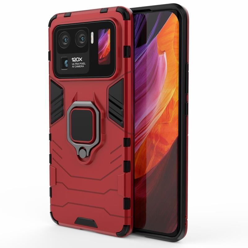 Guardy tartós hibrid borító ujjbeggyel a Xiaomi Mi 11 Ultra számára - piros