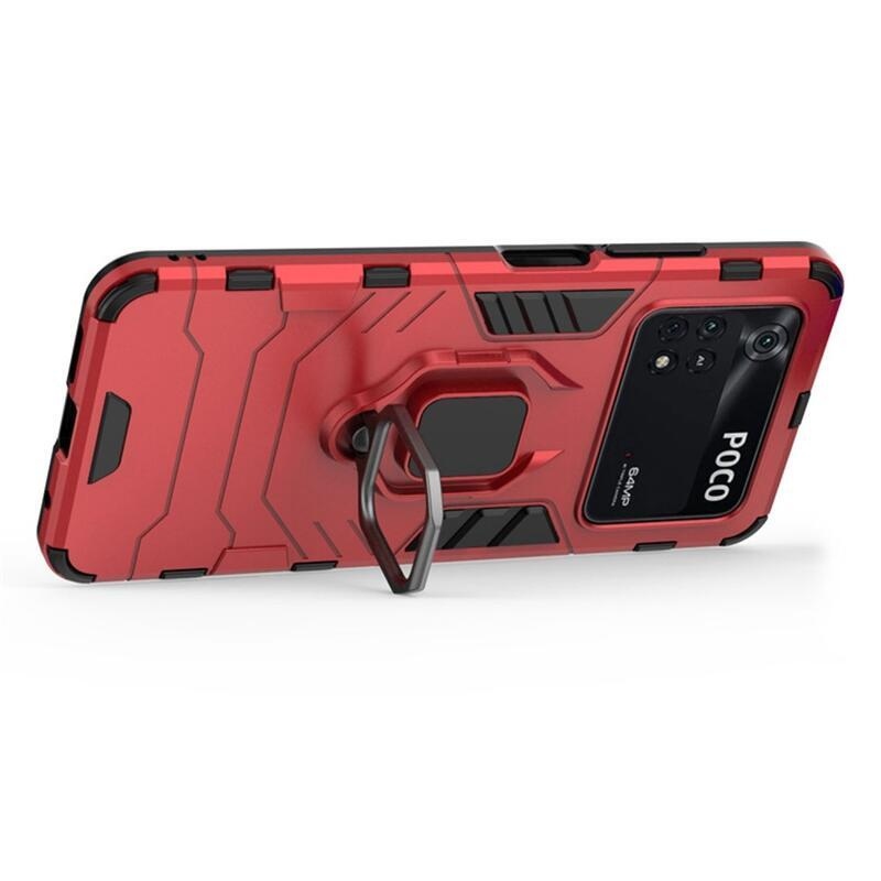 Guardy tartós hibrid borító ujjbeggyel a Xiaomi Poco M4 Pro 4G-hez - piros