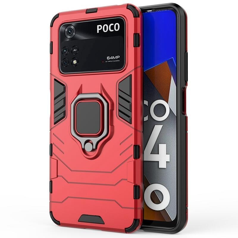 Guardy tartós hibrid borító ujjbeggyel a Xiaomi Poco M4 Pro 4G-hez - piros