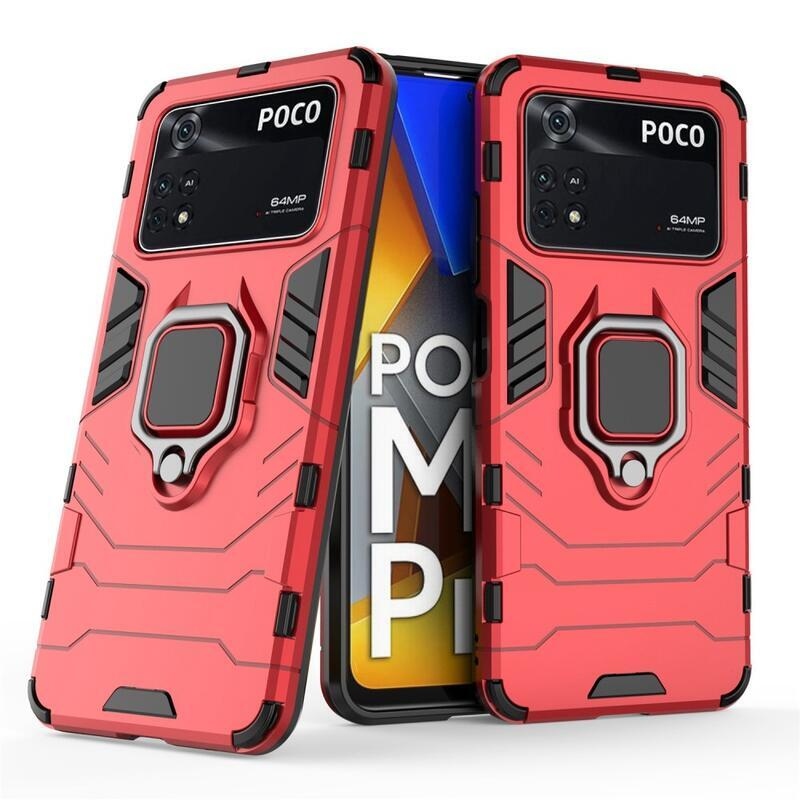 Guardy tartós hibrid borító ujjbeggyel a Xiaomi Poco M4 Pro 4G-hez - piros