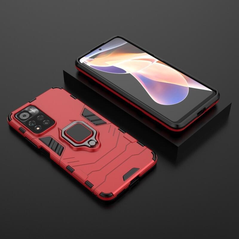 Guardy tartós hibrid borító ujjbeggyel Xiaomi Poco M4 Pro 5G/Redmi Note 11S 5G - piros