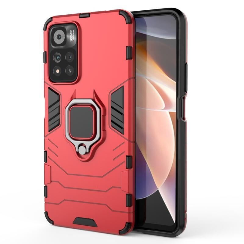 Guardy tartós hibrid borító ujjbeggyel Xiaomi Poco M4 Pro 5G/Redmi Note 11S 5G - piros