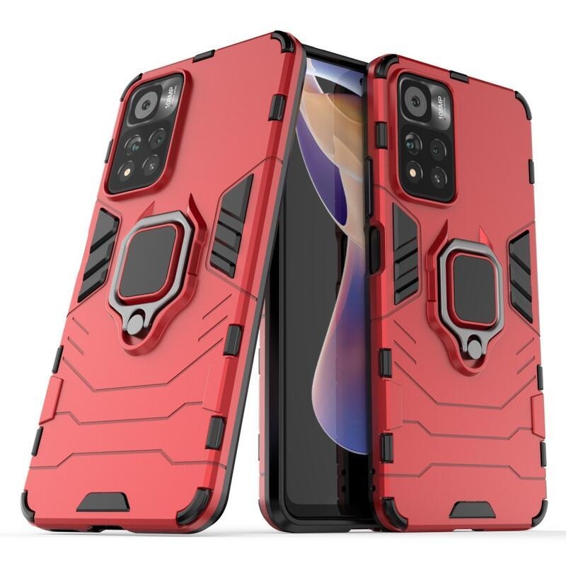 Guardy tartós hibrid borító ujjbeggyel Xiaomi Poco M4 Pro 5G/Redmi Note 11S 5G - piros