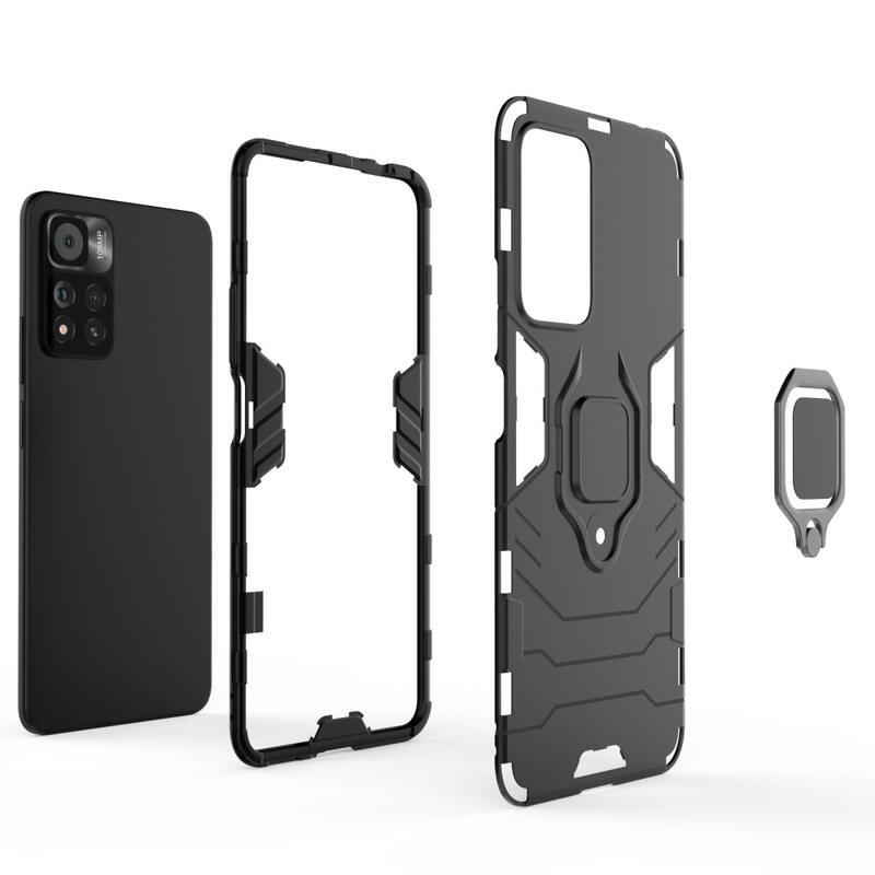 Guardy tartós hibrid borító ujjbeggyel Xiaomi Poco M4 Pro 5G/Redmi Note 11S 5G - piros