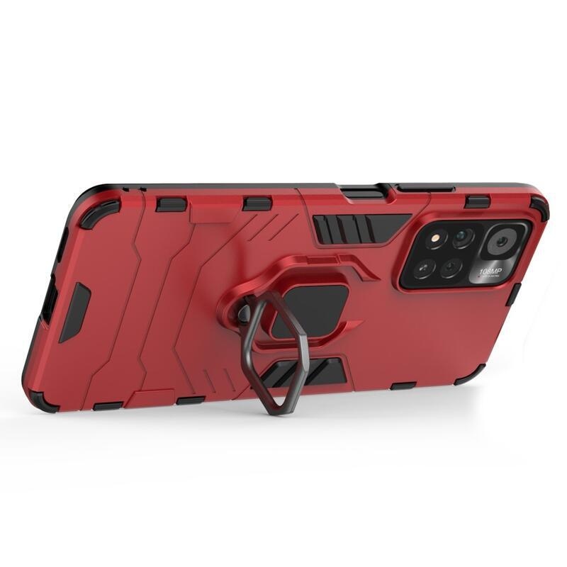 Guardy tartós hibrid borító ujjbeggyel Xiaomi Poco M4 Pro 5G/Redmi Note 11S 5G - piros