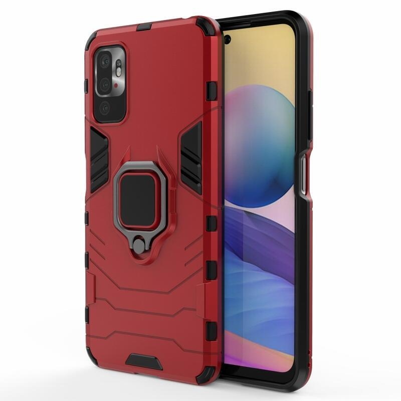 Guardy tartós hibrid borító ujjbeggyel Xiaomi Redmi Note 10 5G/Poco M3 Pro 4G/5G - piros