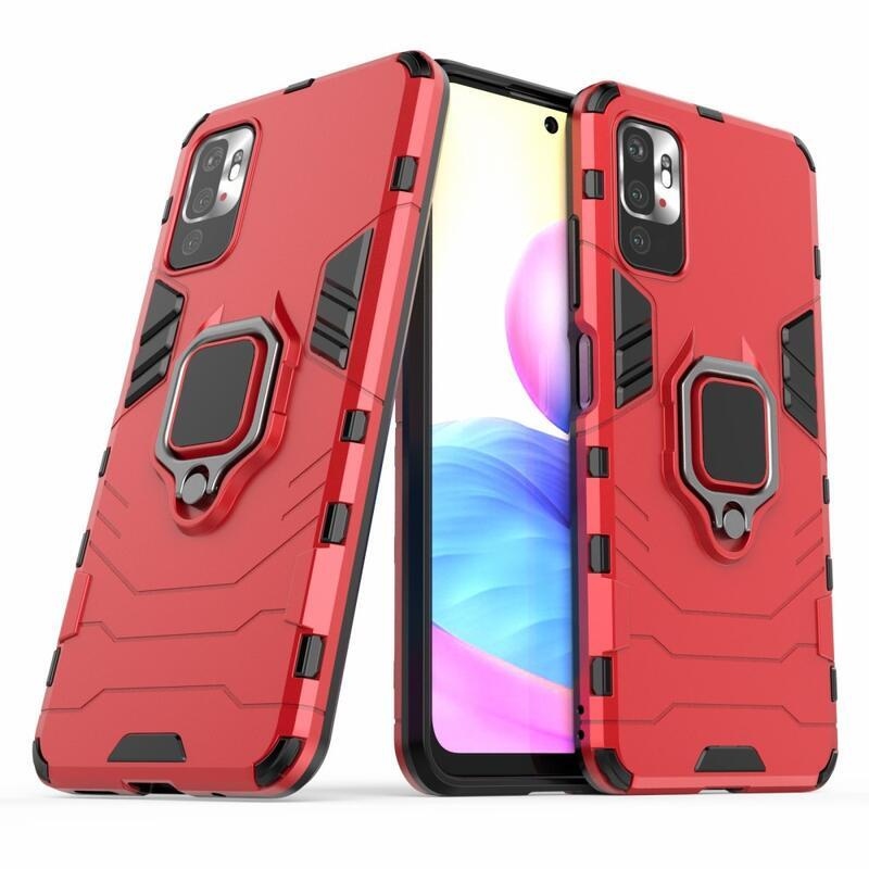Guardy tartós hibrid borító ujjbeggyel Xiaomi Redmi Note 10 5G/Poco M3 Pro 4G/5G - piros