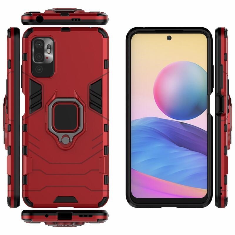 Guardy tartós hibrid borító ujjbeggyel Xiaomi Redmi Note 10 5G/Poco M3 Pro 4G/5G - piros