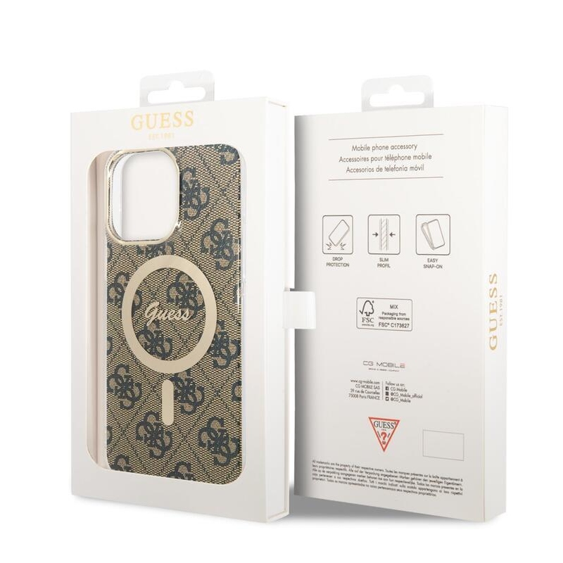 Guess 4G IML zselés tok MagSafe készülékkel iPhone 14 Pro Max készülékhez - barna