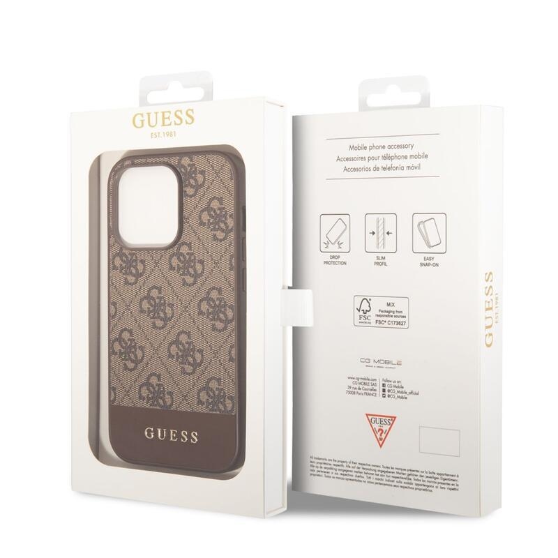 Guess 4G csíkos zselés tok kemény hátlappal iPhone 14 Pro Max készülékhez - barna