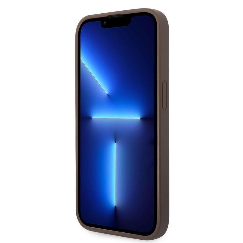 Guess 4G csíkos zselés tok kemény hátlappal iPhone 14 Pro Max készülékhez - barna