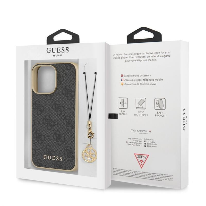 Guess charms zselés tok kemény hátlappal iPhone 13 Pro Max készülékhez - szürke