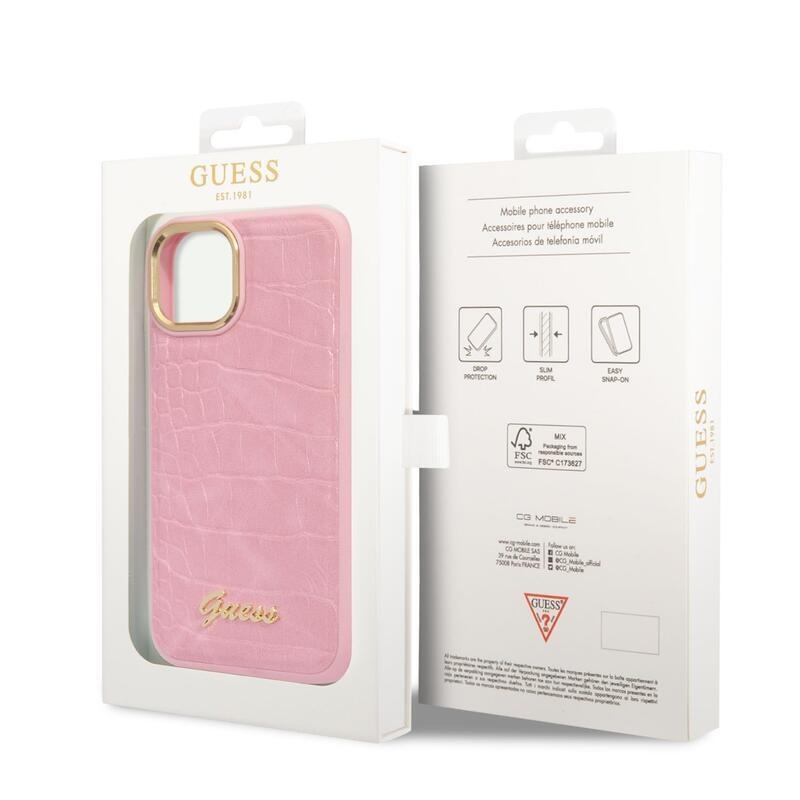 Guess kroko zselés tok bőrutánzattal iPhone 14 Plus készülékhez - rózsaszín
