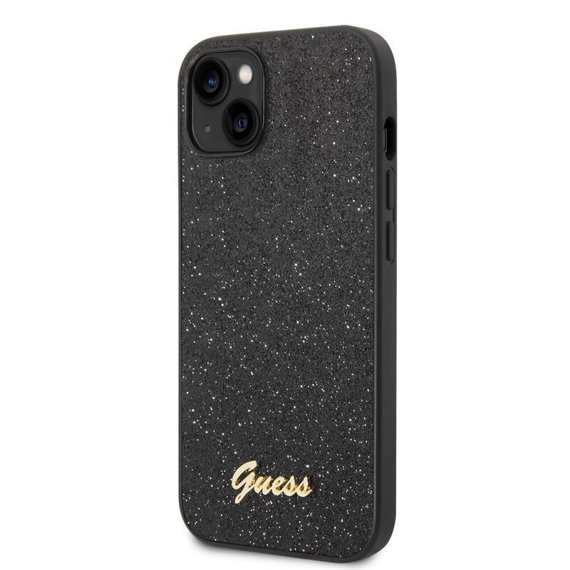 Guess pelyhes zselés tok fix hátlappal és logóval iPhone 14 Plus készülékre - fekete