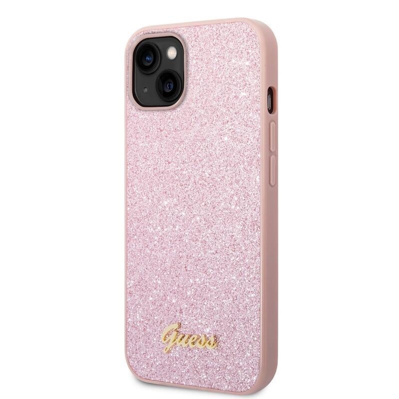 Guess pelyhes zselés tok egyszínű hátlappal és logóval iPhone 14 Plus készülékhez - rózsaszín