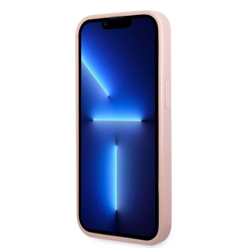 Guess pelyhes zselés tok egyszínű hátlappal és logóval iPhone 14 Plus készülékhez - rózsaszín