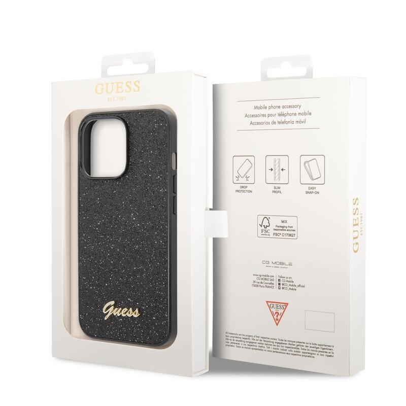 Guess pelyhes zselés tok tömör hátlappal és logóval iPhone 14 Pro Max készülékre - fekete