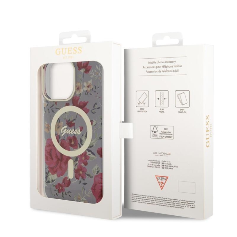 Guess flowers IML zselés tok fix hátlappal MagSafe-rel iPhone 13 Pro Max készülékhez - khaki színű