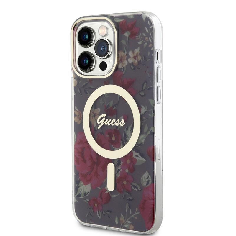 Guess flowers IML zselés tok fix hátlappal MagSafe-rel iPhone 13 Pro Max készülékhez - khaki színű