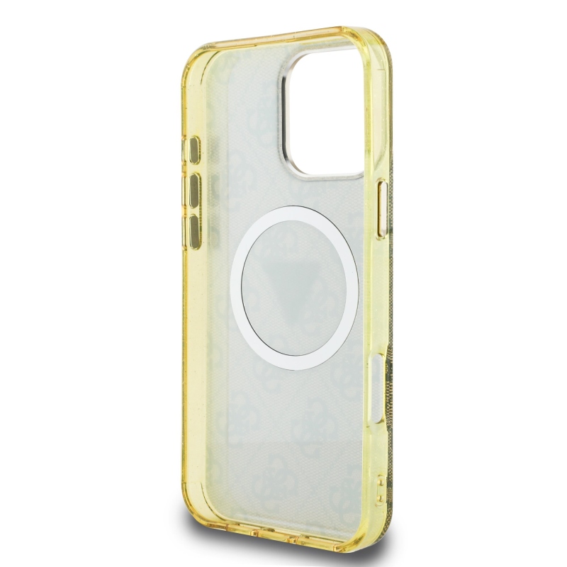 Guess IML 4G csillogó és háromszög logóval ellátott MagSafe hátlap iPhone 16 Pro barna színű iPhone 16 Pro készülékhez