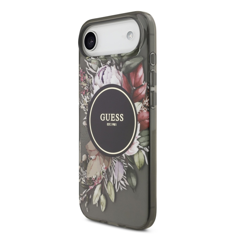 Guess IML Flowers Strap MagSafe hátlapi borító iPhone Airhez Fekete
