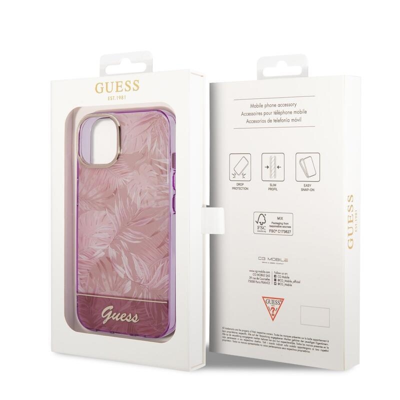 Guess dzsungel zselés tok fix hátlappal iPhone 14 Plus készülékhez - rózsaszín