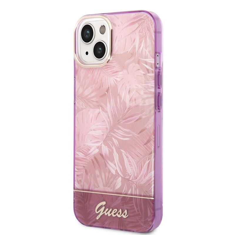 Guess dzsungel zselés tok fix hátlappal iPhone 14 Plus készülékhez - rózsaszín