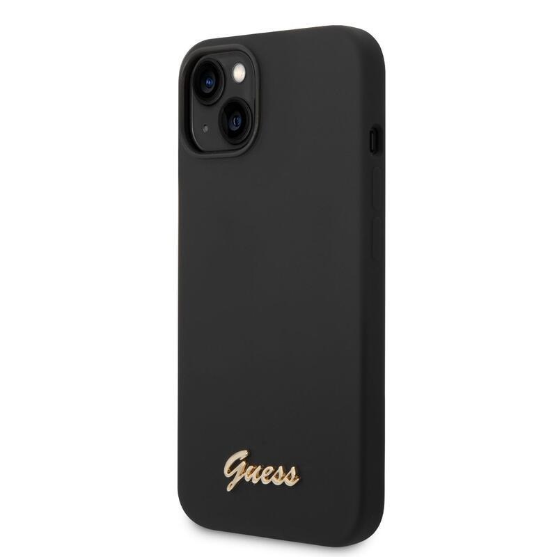 Guess folyékony szilikon tok fém logóval iPhone 14 Plus készülékre - fekete
