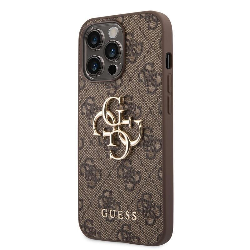 Guess fém logós tok iPhone 14 Pro készülékhez - barna